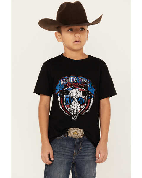 Image #1 - Rock & Roll Denim Boys' Dale Brisby Rodeo Time Short Sleeve Graphic T-Shirt, Black, hi-res