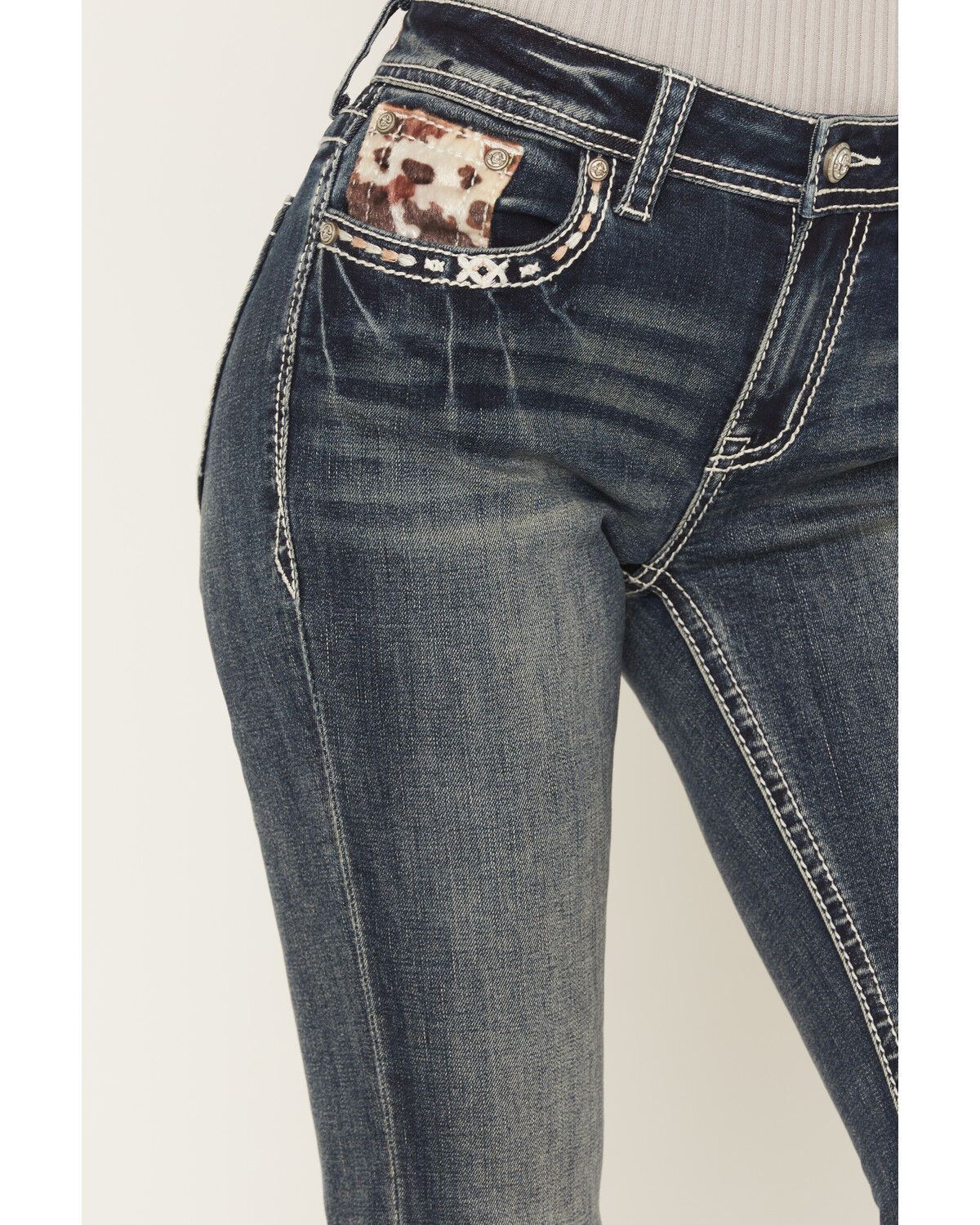 Image #4 - Grace in LA Women's Medium Wash Mid Rise Embellished Bootcut Stretch Denim Jeans, Medium Wash, hi-res
