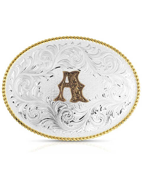 Image #1 - Montana Silversmiths Classic Western Oval Two-Tone Initial Belt Buckle - A, Silver, hi-res