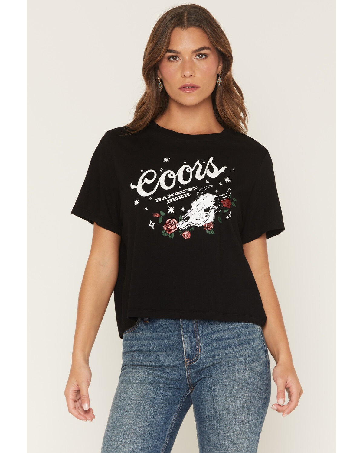 Image #1 - Coors Women's Steer Head Puff Short Sleeve Graphic Tee, Black, hi-res