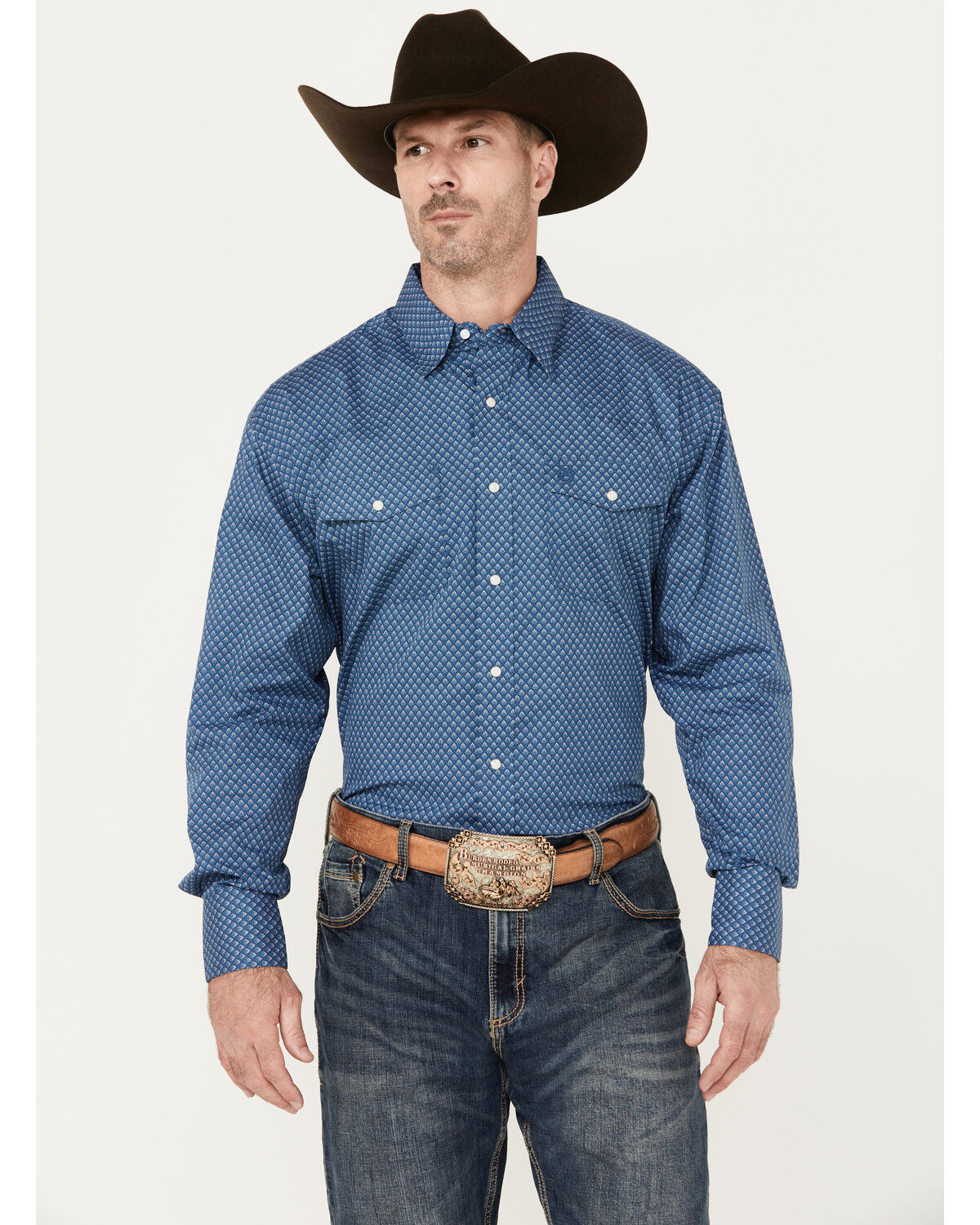 Image #1 - George Strait by Wrangler Men's Floral Print Long Sleeve Snap Western Shirt, Dark Blue, hi-res