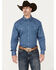 George Strait by Wrangler Men's Floral Print Long Sleeve Snap Western Shirt, Dark Blue, hi-res