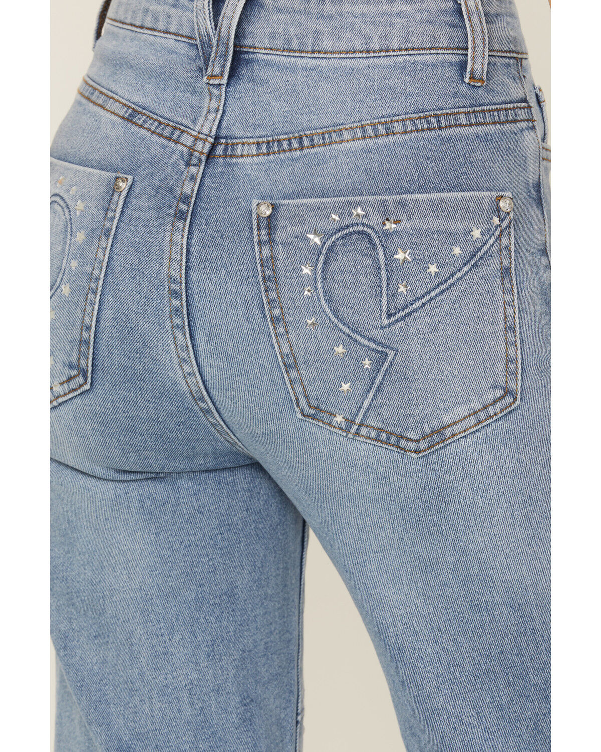 Image #4 - Vibrant Denim Women's Medium Wash High Rise Wide Leg Embellished Denim Jeans, Medium Wash, hi-res