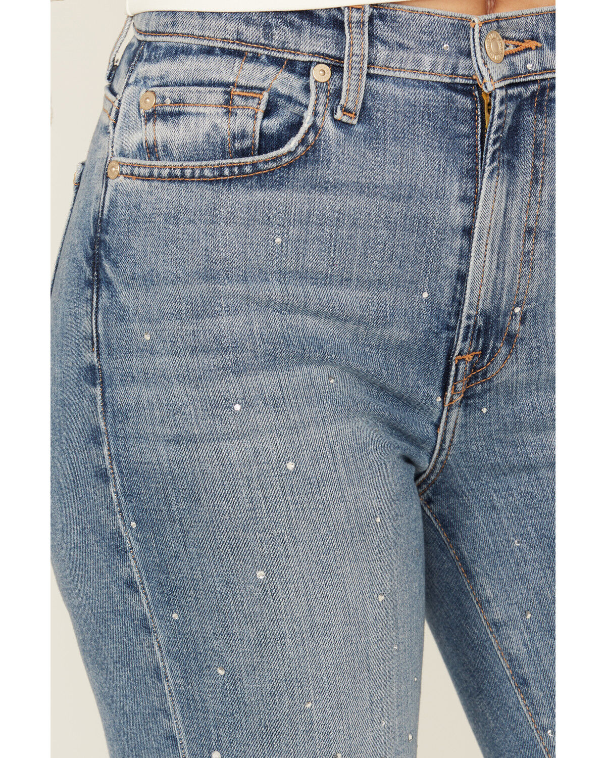 Image #2 - 7 For All Mankind Women's Medium Wash Logan Stovepipe High Rise Crystal Cropped Stretch Straight Jeans, Medium Wash, hi-res
