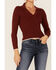 Image #2 - Shyanne Women's Chocolate Collared Ribbed Top, Chocolate, hi-res