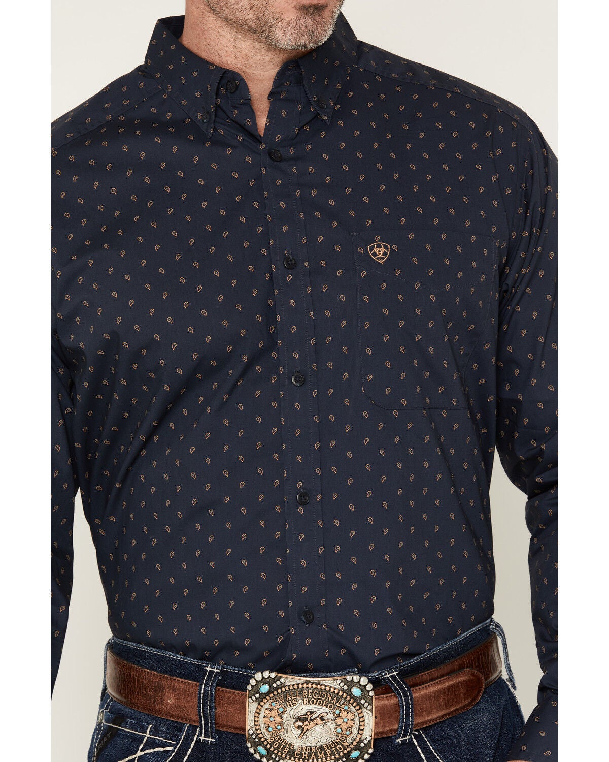 Image #3 - Ariat Men's Canyon Paisley Print Long Sleeve Button-Down Western Shirt - Tall, Blue, hi-res