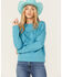 Image #1 - Roper Women's Fringe Fleece Pullover, Turquoise, hi-res