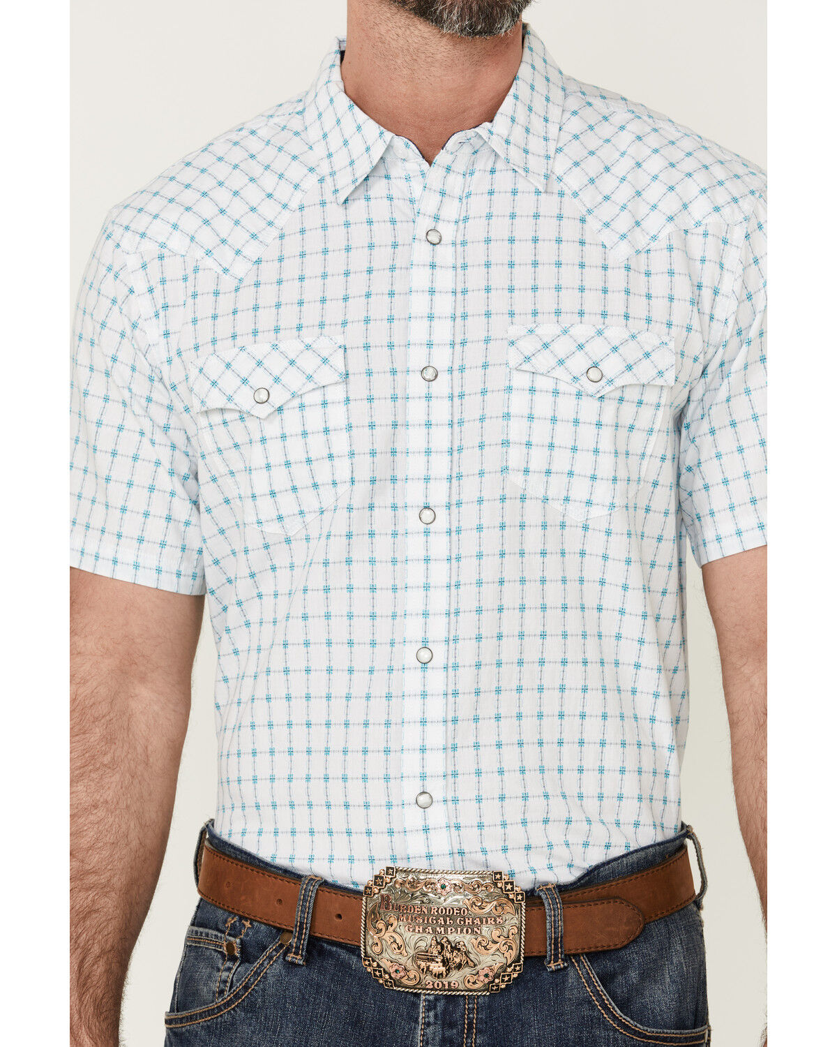 Image #3 - Moonshine Spirit Men's River Delta Small Plaid Short Sleeve Pearl Snap Western Shirt, Cream, hi-res