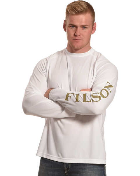 Image #1 - Filson Men's White Barrier Logo Long Sleeve Work T-Shirt, , hi-res