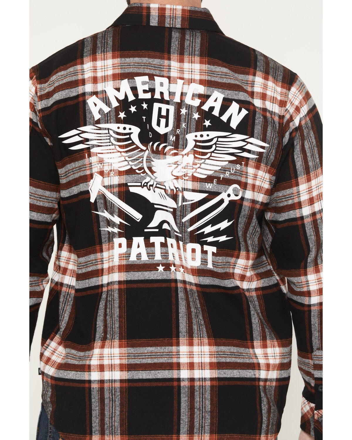 Image #4 - Howitzer Men's Boot Barn Exclusive American Patriot Plaid Print Long Sleeve Button-Down Flannel Shirt, Black, hi-res