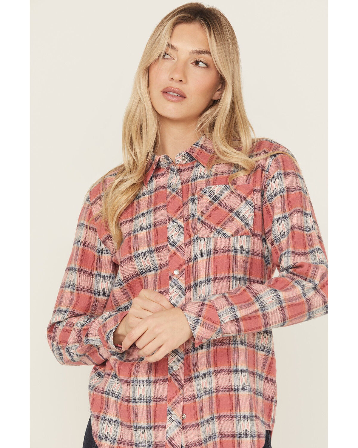 Image #4 - Idyllwind Women's Savoy Plaid Print Long Sleeve Pearl Snap Flannel Shirt, Rose, hi-res