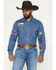 Image #1 - Wrangler X Coors Banquet Men's Embroidered Denim Long Sleeve Snap Western Shirt, Light Medium Wash, hi-res