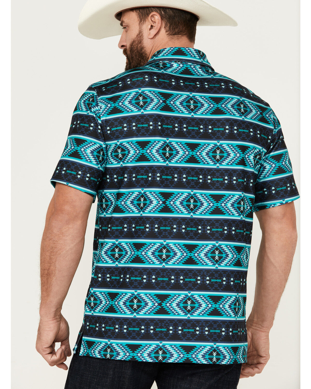 Image #4 - Panhandle Men's Southwestern Print Short Sleeve Performance Polo Shirt, Turquoise, hi-res