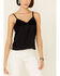 Shyanne Women's Solid Satin V-Neck Cami , Black, hi-res