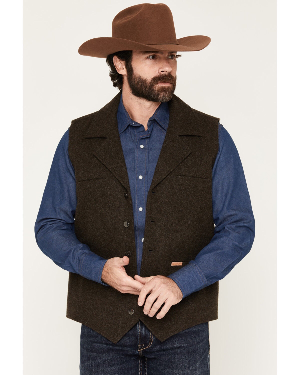 Image #1 - Powder River Outfitters Men's Wool Button-Down Vest, Dark Brown, hi-res