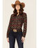 Stetson Women's Southwestern Flat Weave Blanket Print Long Sleeve Collared Snap Shirt, Brown, hi-res