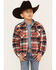 Image #1 - Roper Boys' Plaid Print Long Sleeve Flannel Shacket, Red, hi-res