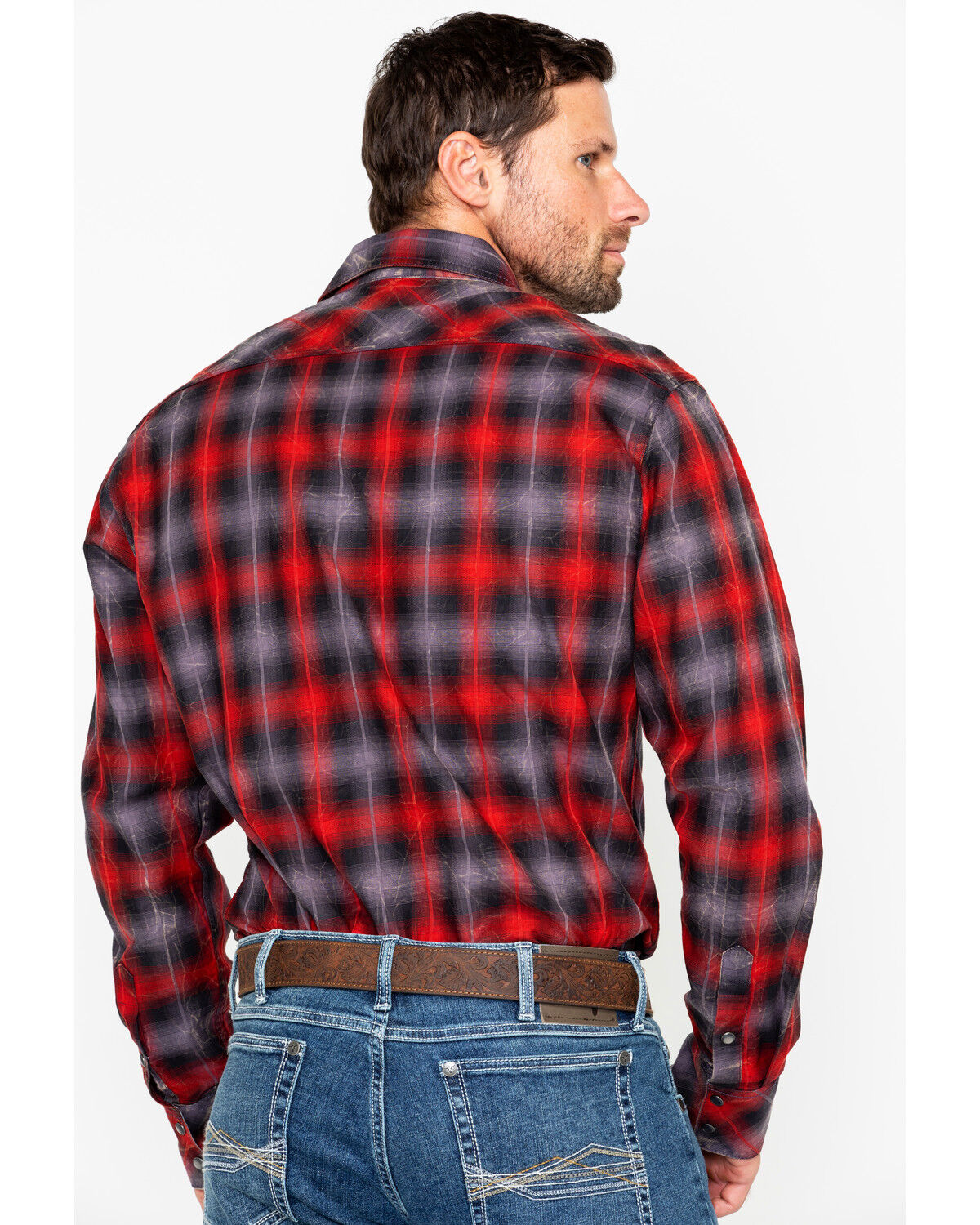 Image #2 - Rock & Roll Denim Men's Yarn Dye Satin Plaid Print Long Sleeve Western Shirt, , hi-res