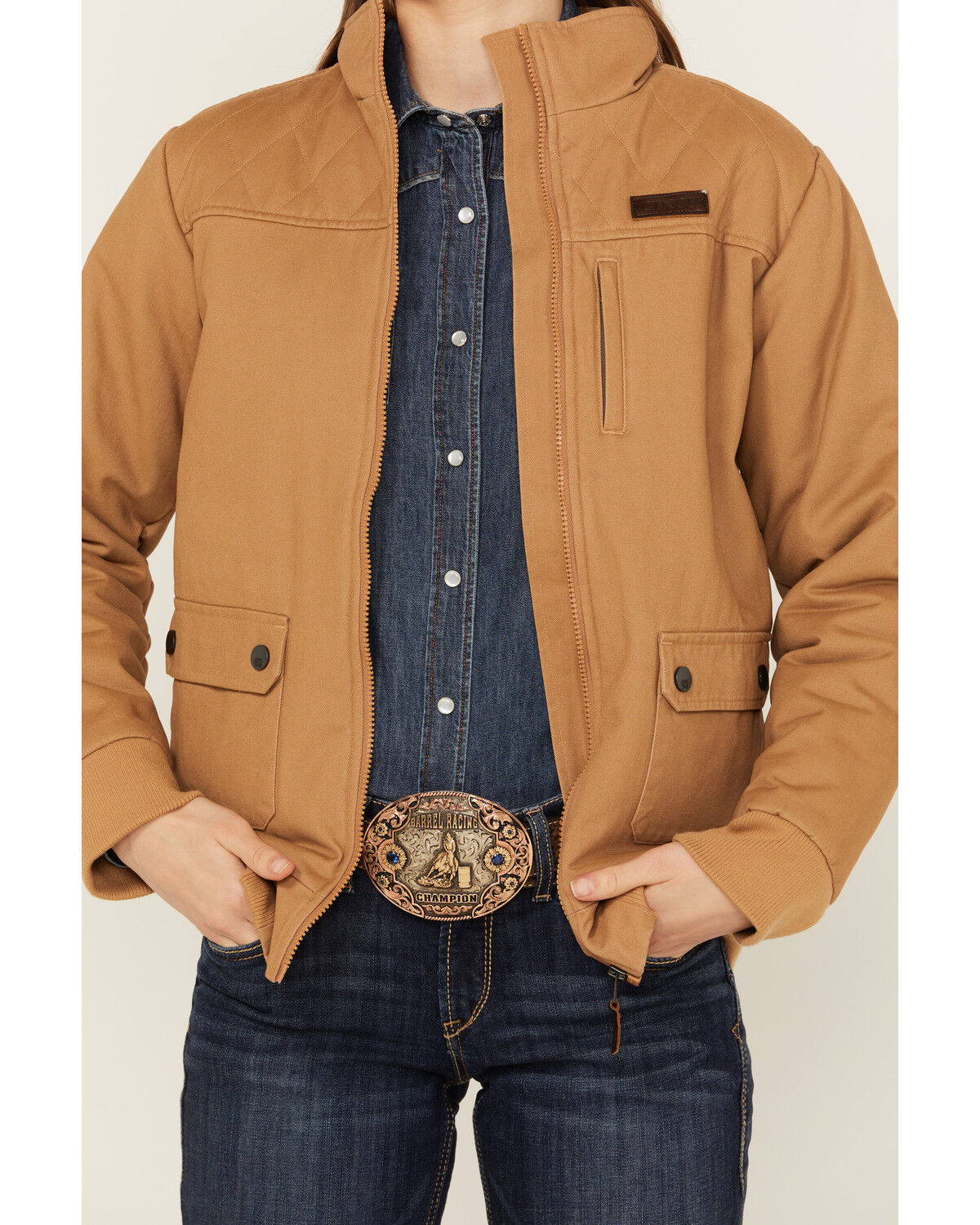 Image #3 - Cinch Women's Barn Bomber Jacket, Brown, hi-res