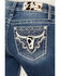 Image #2 - Miss Me Women's Dark Wash Mid Rise Faux Cowhide Longhorn Bootcut Stretch Denim Jeans, , hi-res