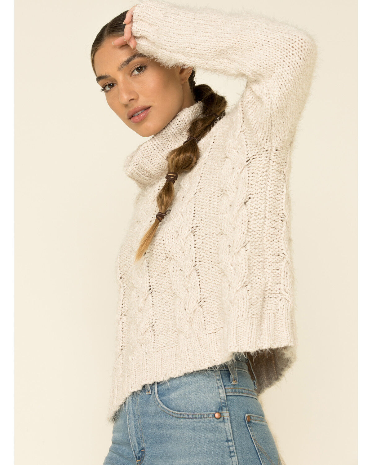 Image #4 - POL Women's Ivory Cable Knit Turtleneck Sweater , , hi-res
