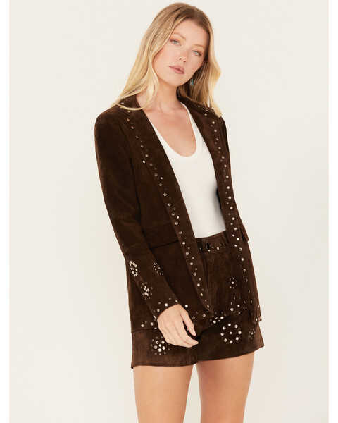 Image #1 - Driftwood Women's Suede Studded Jacket , Chocolate, hi-res