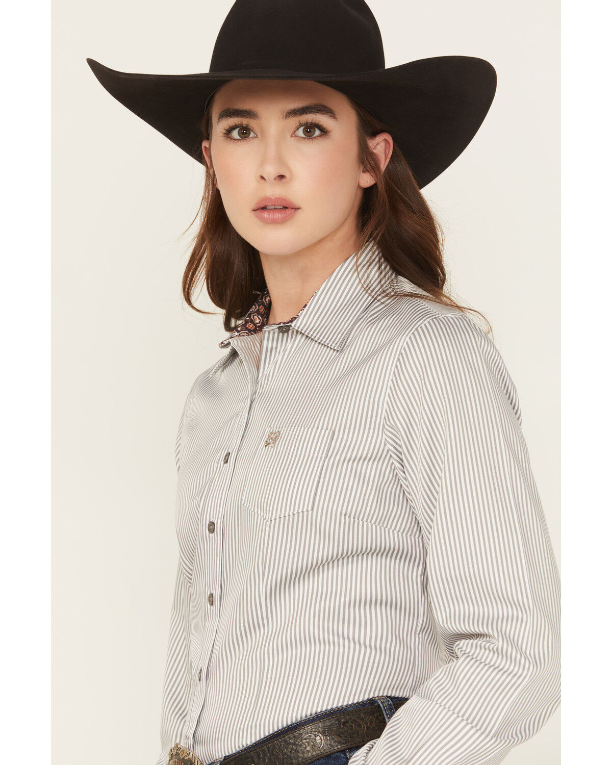 Image #2 - Cinch Women's Striped Long Sleeve Button-Down Western Shirt, Grey, hi-res