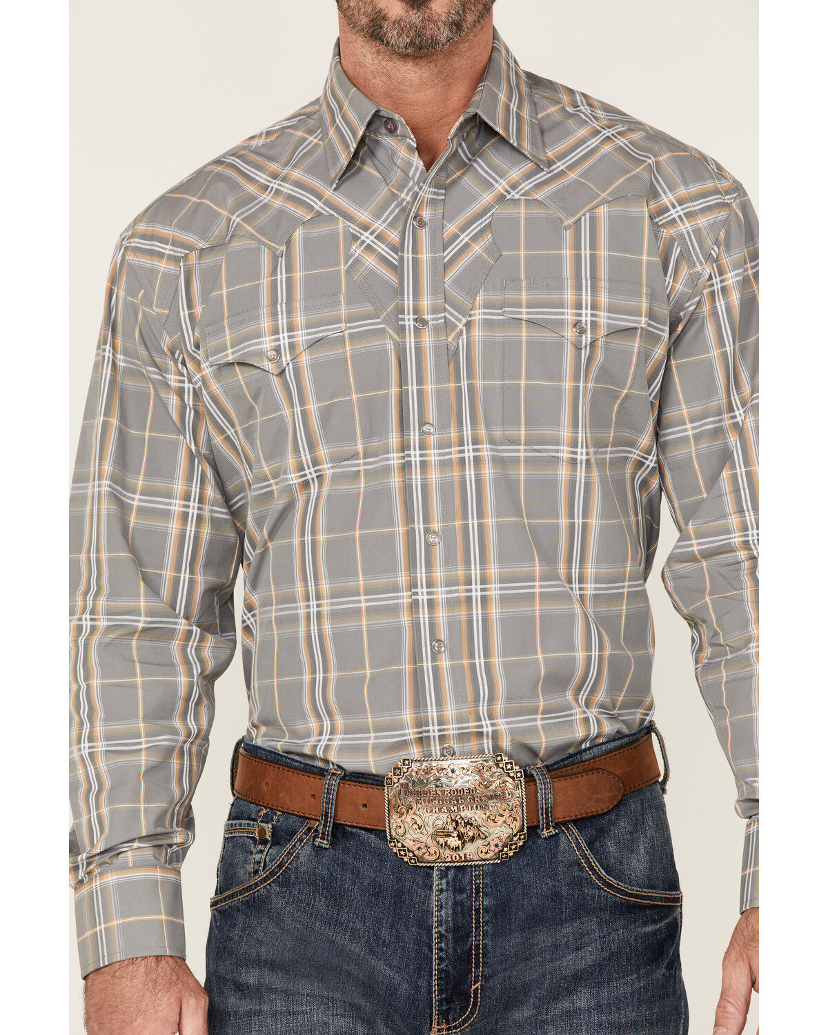Image #3 - Stetson Men's Smoke Plaid Long Sleeve Snap Western Shirt, Grey, hi-res