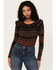 Image #1 - Shyanne Women's Stripe Ribbed Cropped Sweater, Black, hi-res