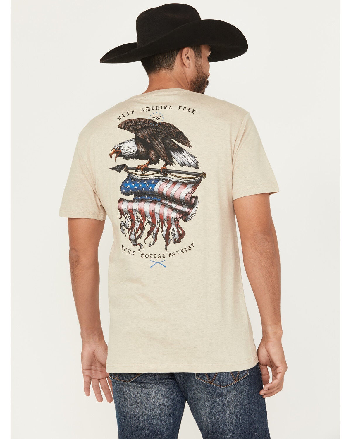 Howitzer Men's Blue Collar Eagle Short Sleeve Graphic T-Shirt, Oatmeal, hi-res