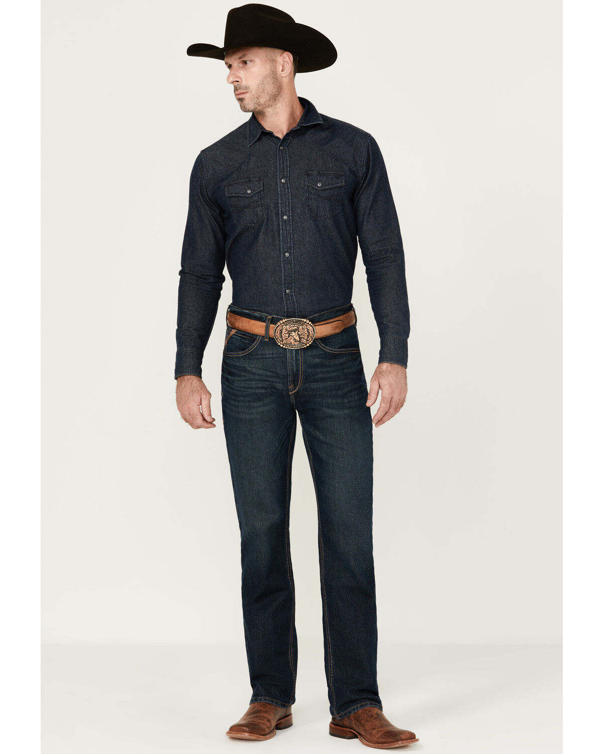 Image #1 - Ariat Men's M2 Bodie Murphy Dark Wash Traditional Relaxed Bootcut Stretch Denim Jeans, Dark Wash, hi-res