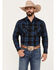 Image #1 - Ely Walker Men's Plaid Print Long Sleeve Snap Western Shirt, Black, hi-res