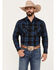 Image #1 - Ely Walker Men's Plaid Print Long Sleeve Snap Western Shirt , Black, hi-res