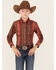 Image #1 - Wrangler Boys' Southwestern Striped Long Sleeve Pearl Snap Western Shirt, Rust Copper, hi-res