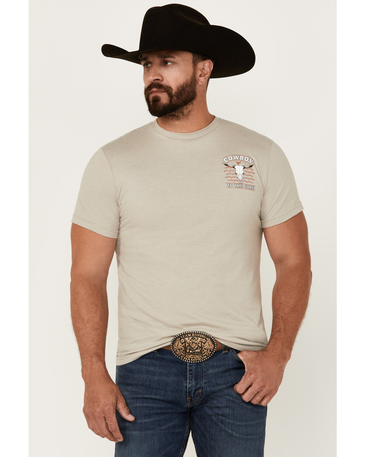 Image #2 - Cowboy Hardware Men's Cowboy To The Core Short Sleeve Graphic T-Shirt, Sand, hi-res