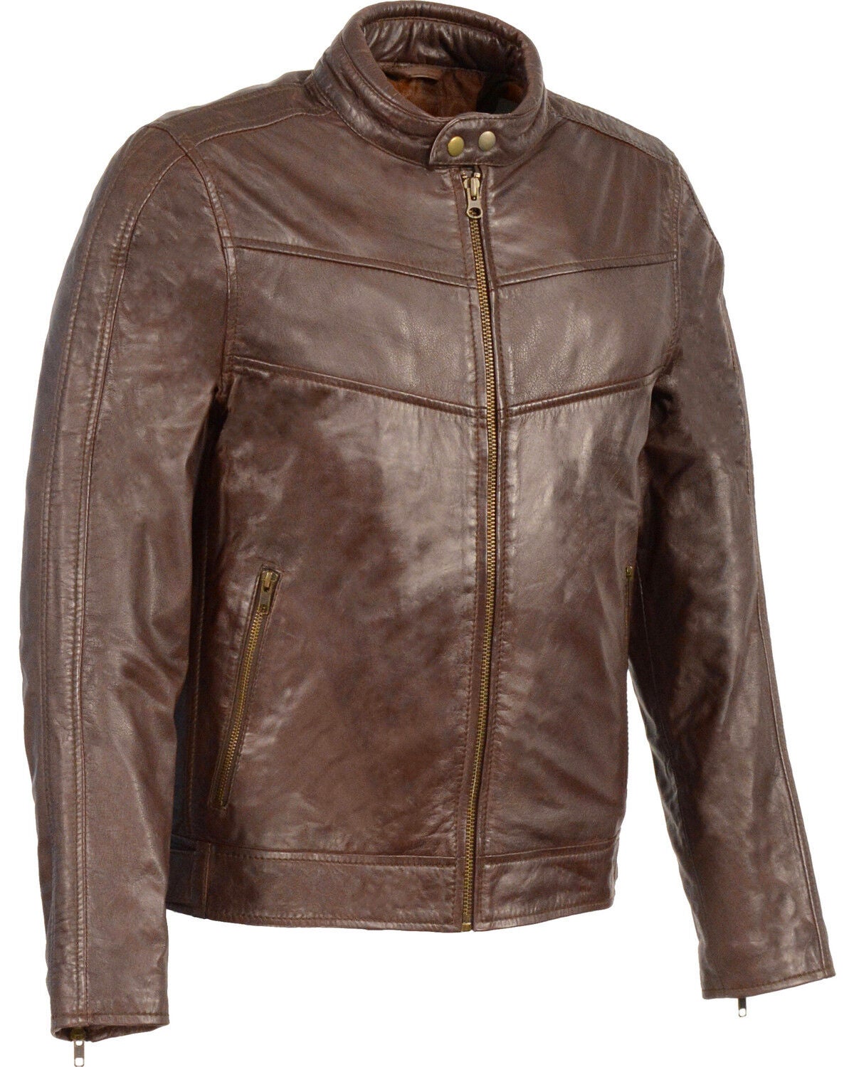 Milwaukee Leather Men's Stand Up Collar Leather Jacket, Brown, hi-res