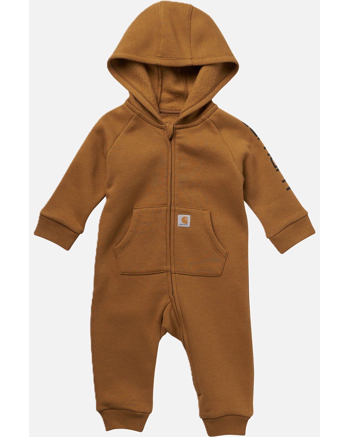 Image #1 - Carhartt Infant Boys' Long Sleeve Zip Front Hooded Fleece Coverall Onesie, Brown, hi-res