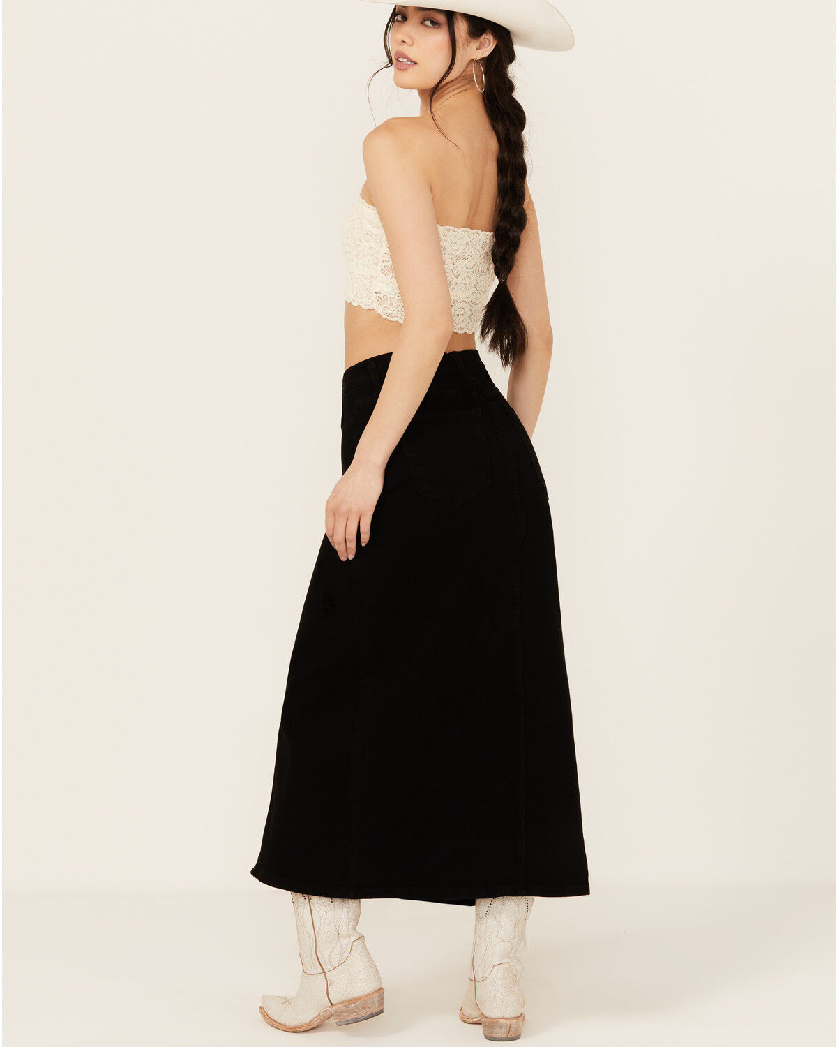 Image #3 - Vibrant Denim Women's Denim Maxi Skirt, Black, hi-res