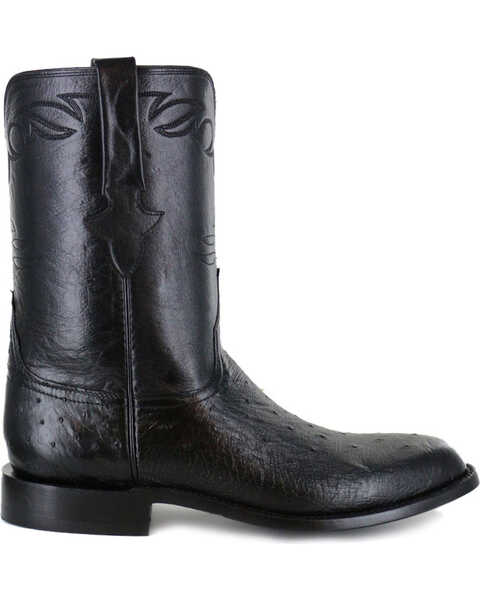 Image #2 - Lucchese Men's Handmade Ward Smooth Ostrich Roper Boots - Round Toe, Black, hi-res