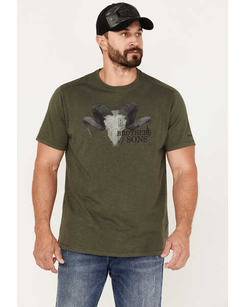 Image #1 - Brothers and Sons Men's Longhorn Skull Logo Graphic T-Shirt , Olive, hi-res