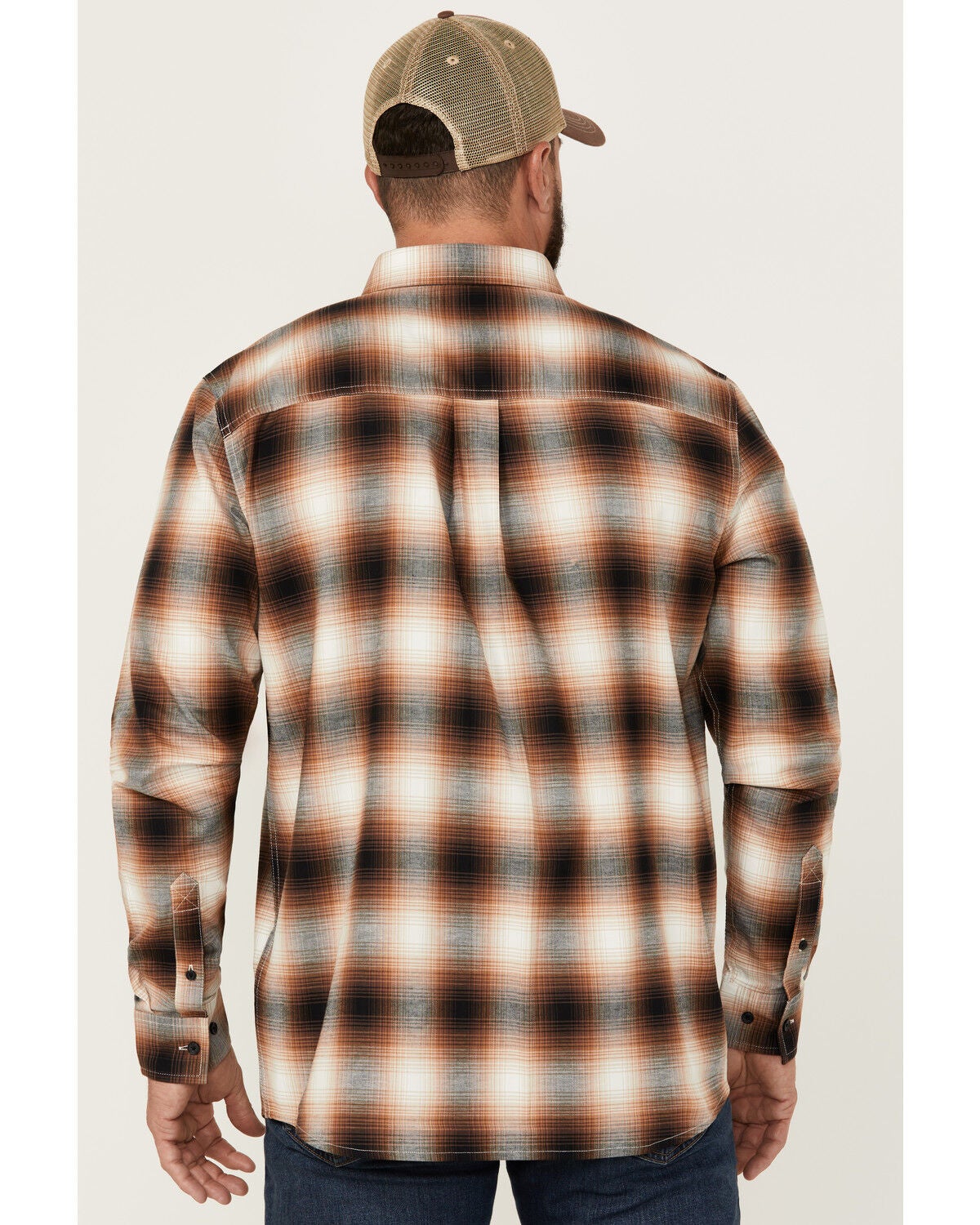 Image #4 - Cody James Men's Hombre Plaid Print Long Sleeve Button-Down Stretch Western Shirt, Tan, hi-res