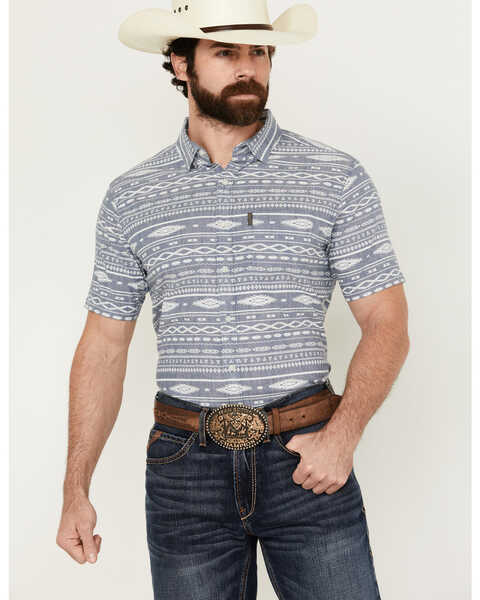 Image #1 - Ariat Men's Mac Southwestern Short Sleeve Button-Down Stretch Western Shirt , Blue, hi-res