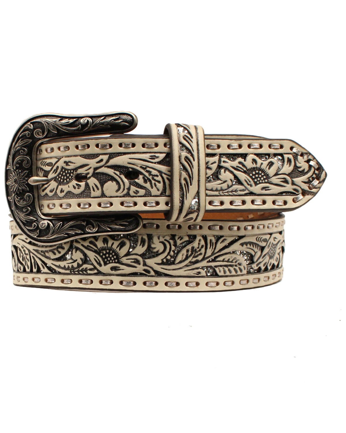 Ariat Women's Faux Leather Western Belt, White, hi-res