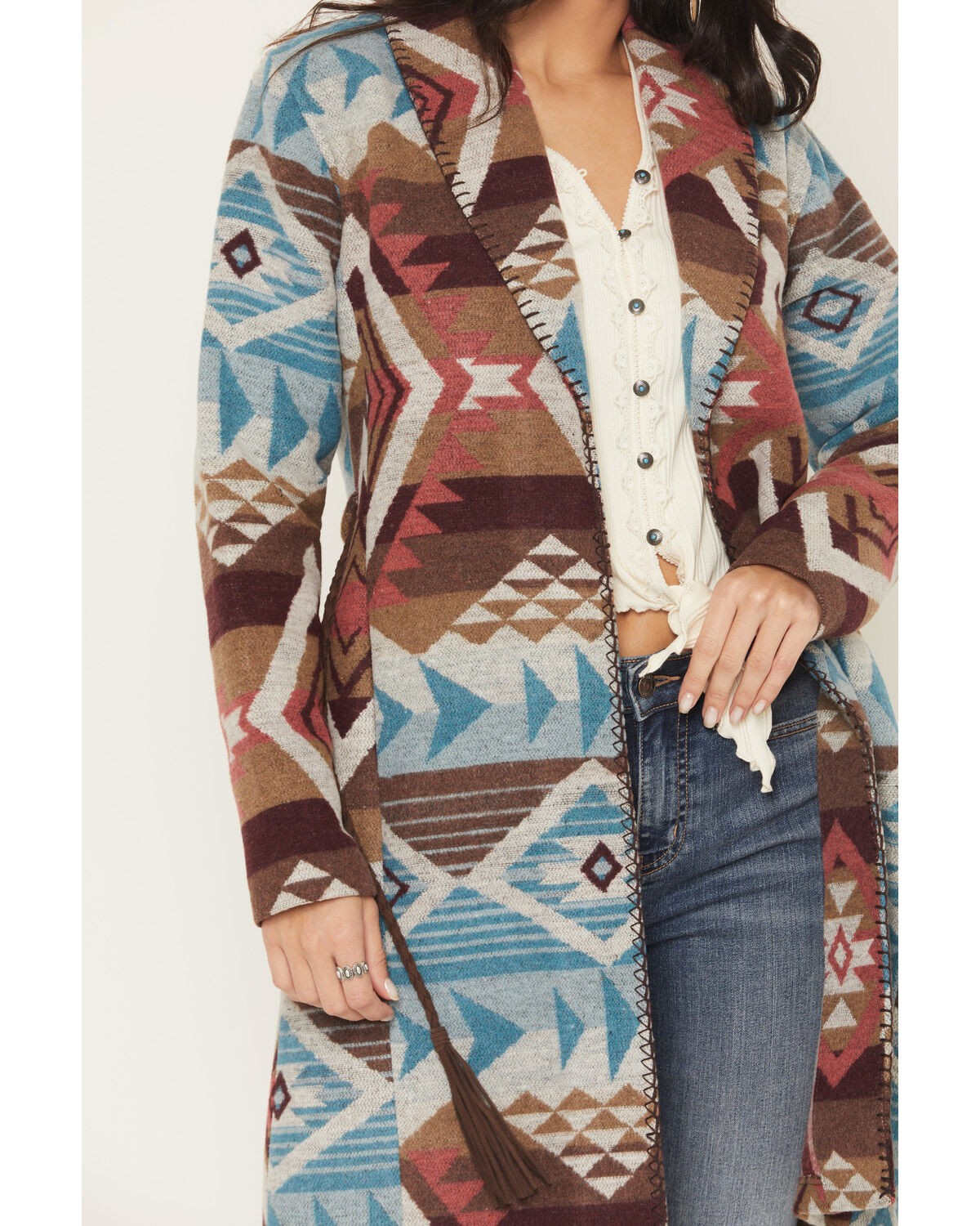 Image #3 - Shyanne Women's Southwestern Print Long Line Coat, Brown, hi-res