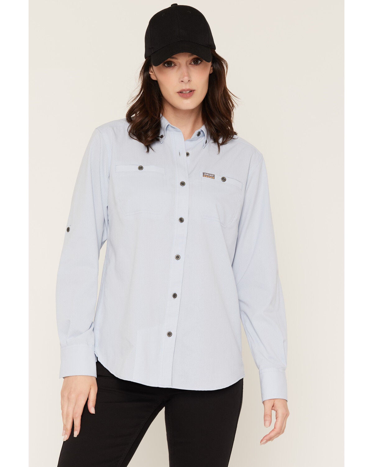 Image #1 - Ariat Women's Rebar Made Tough 360 Airflow DuraStretch Long Sleeve Button-Down Work Shirt, Light Blue, hi-res