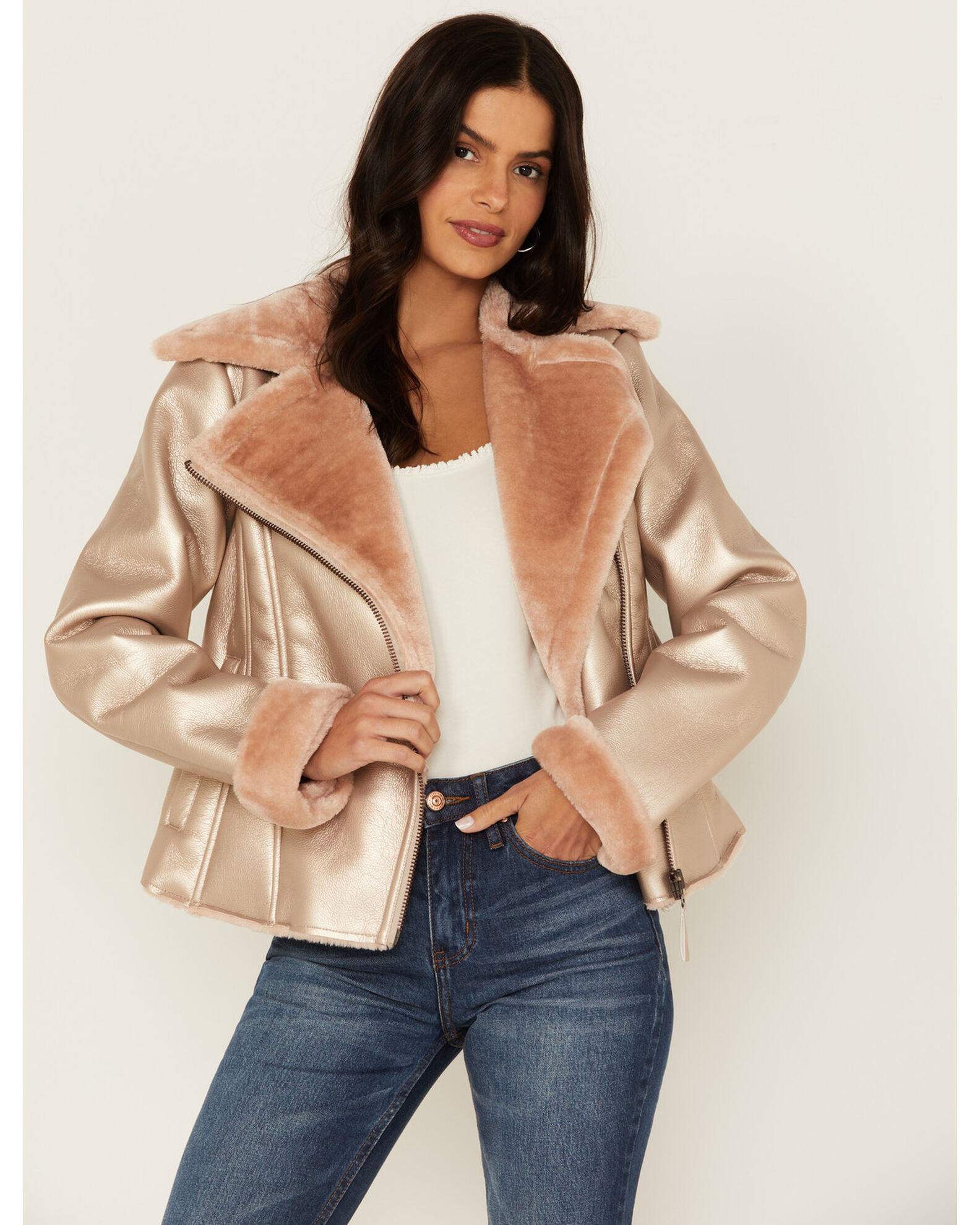 Metallic shearling jacket shop