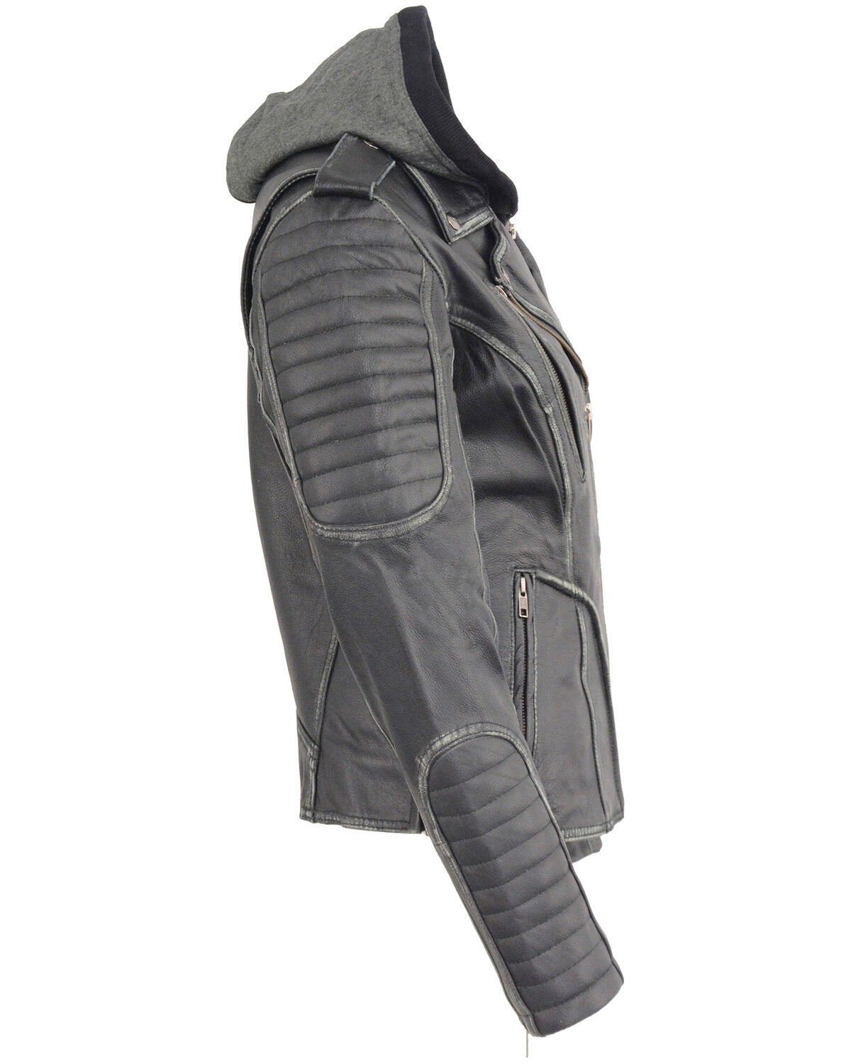 Image #2 - Milwaukee Leather Women's Rub-Off Hoodie Motorcycle Jacket, Black, hi-res
