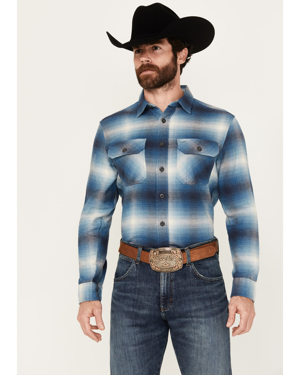 Image #1 - Pendleton Men's Burnside Plaid Long Sleeve Button-Down Flannel Shirt, Royal Blue, hi-res