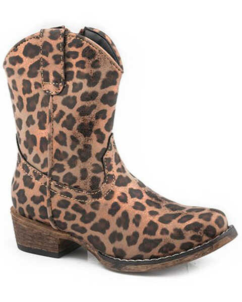 Image #1 - Roper Toddler Girls' Riley Cheetah Print Western Boots - Snip Toe, Tan, hi-res