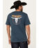 Image #1 - Wrangler Men's Boot Barn Exclusive Steerhead Logo Short Sleeve Graphic T-Shirt , Navy, hi-res